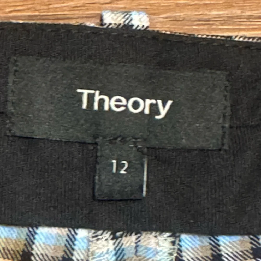 Theory Women Treeca 4 Cropped Check Pants Size:12 Blue Plaid Stretch Viscose
